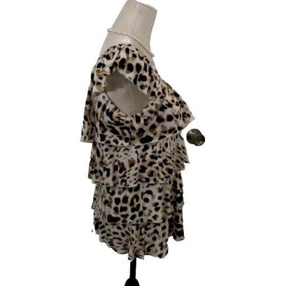 Milano Womens Small Top Leopard Print Pullover Sleeveless Stretchy Ruffle Animal - Picture 3 of 8